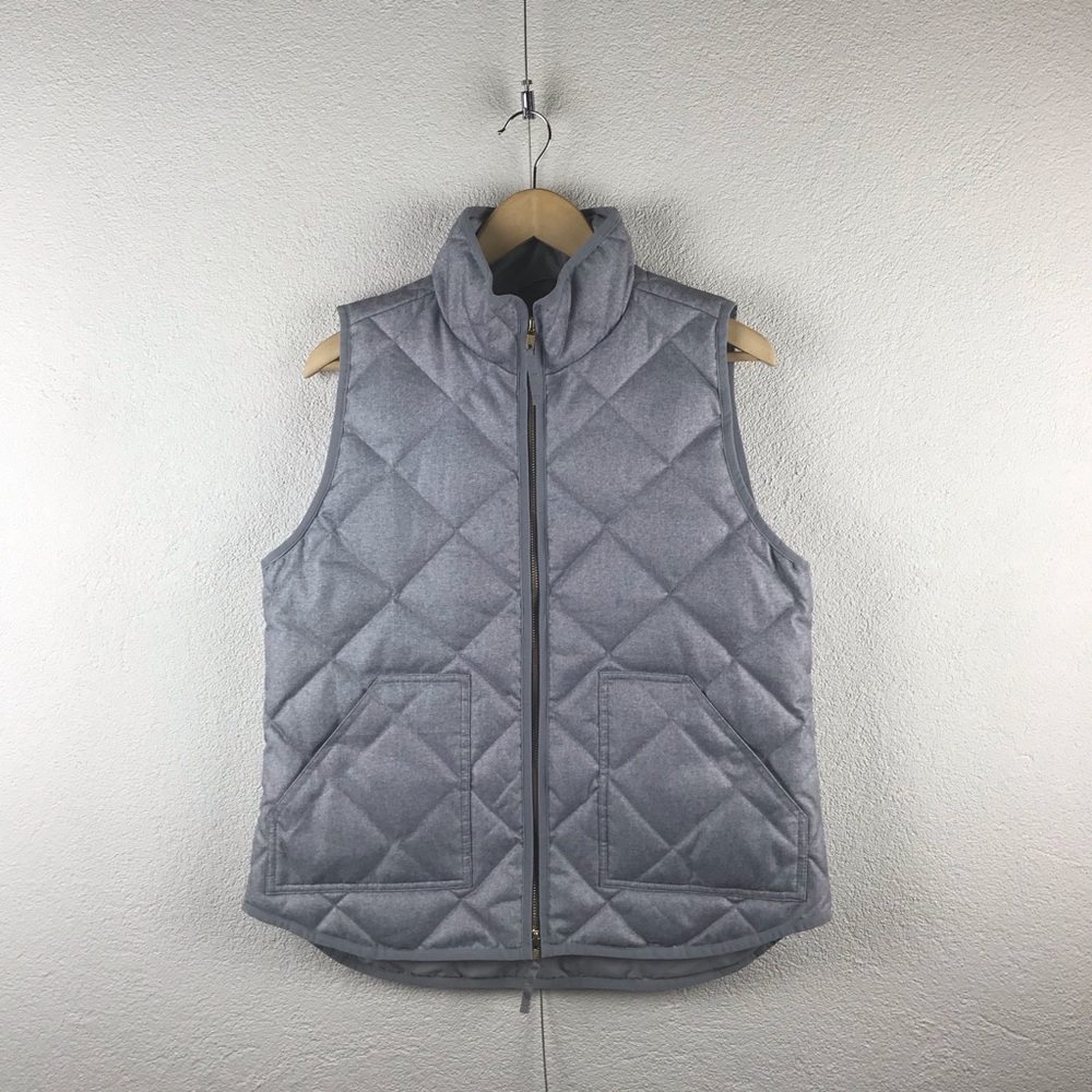 JCrew l M Gray Silver Metallic Diamond Quilted Zip-up Puffer Vest Jacket Pockets